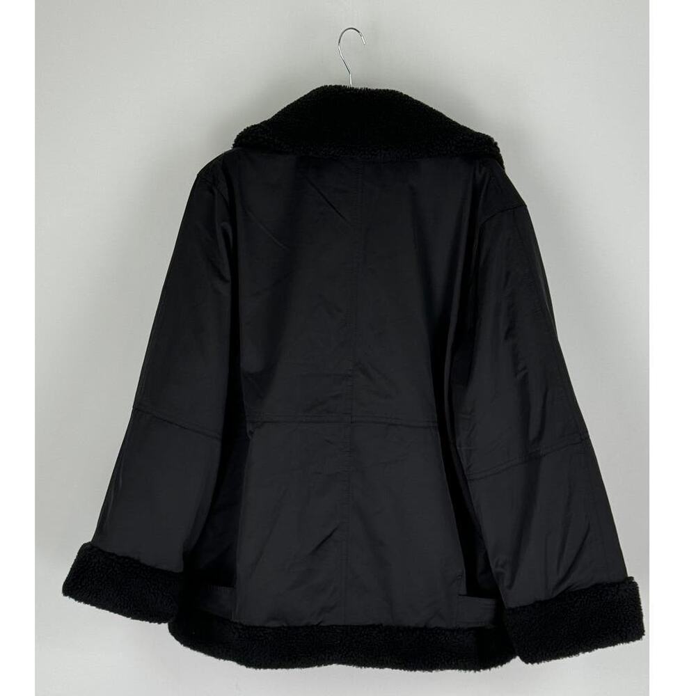 & Other Stories Stockholm Aviator Jacket Womens Large Black New Faux Shearling - Picture 14 of 16